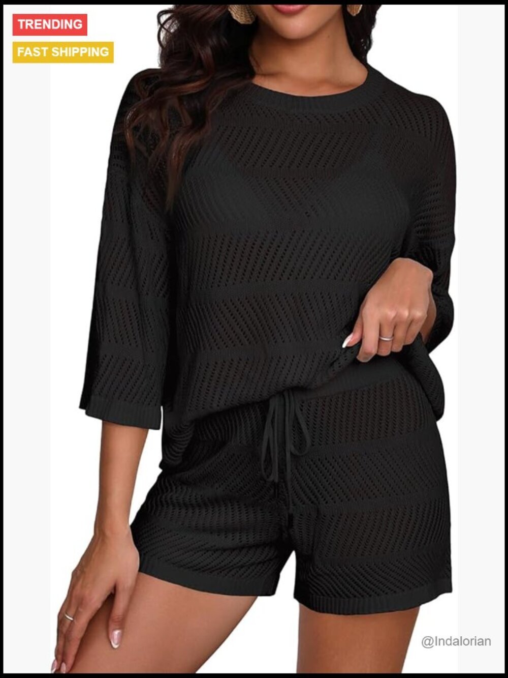Women's Two Piece Coverup Set - Crochet Beach Cover Up with Shorts - Swim Suit